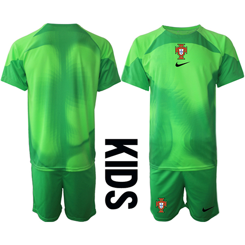 Camisa de Futebol Portugal Goleiro Equipamento Principal Infantil Mundo 2022 Manga Curta (+ Calças curtas)